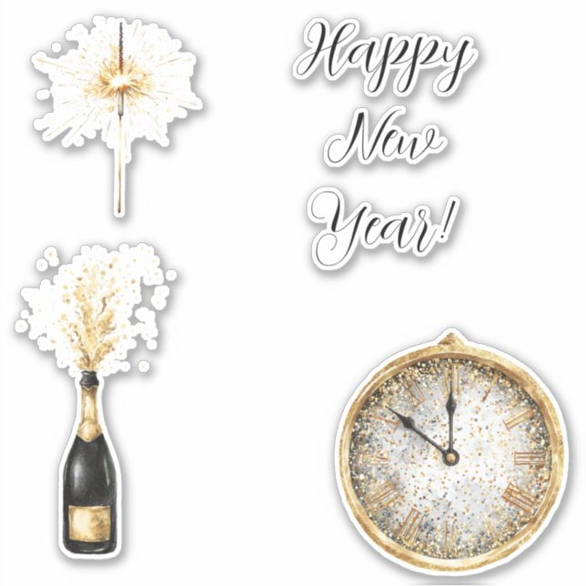 Gold Black New Year's Eve Day Celebration Sticker (Front)