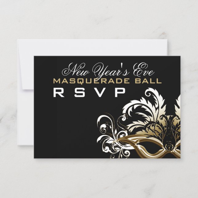 Gold/Black New Years Eve Masquerade Ball RSVP (Front)
