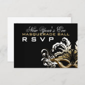 Gold/Black New Years Eve Masquerade Ball RSVP (Front/Back)