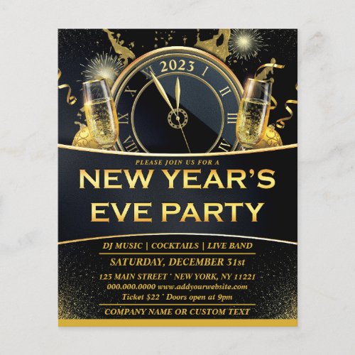 Gold Black New Years Eve Party Invitation Flyer