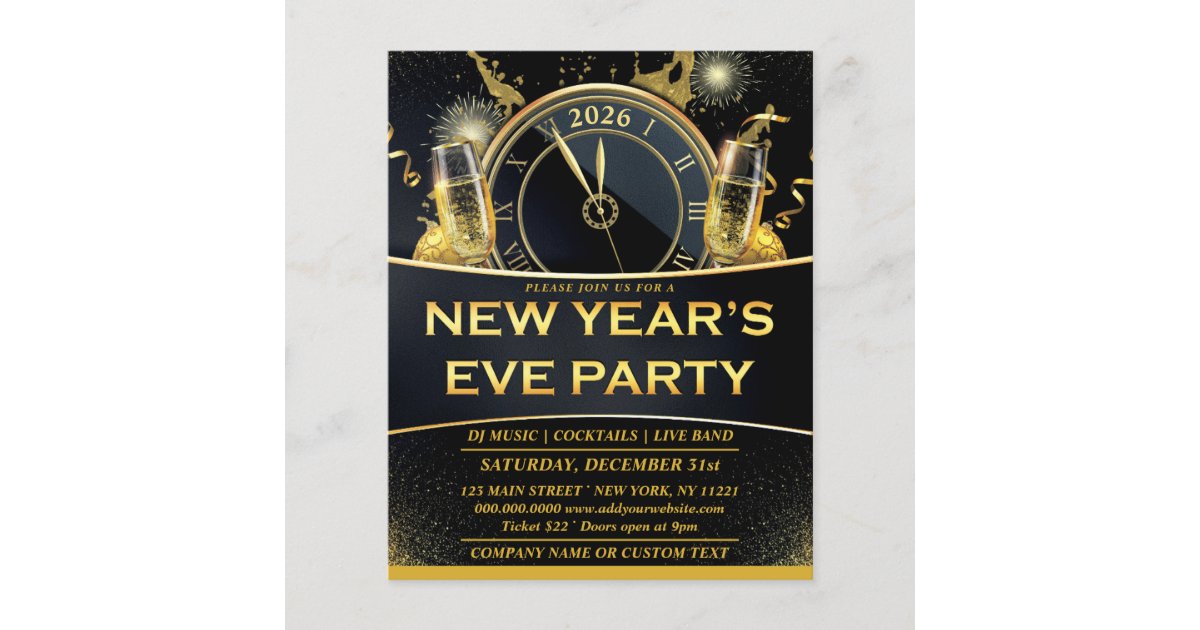 Gold Black New Years Eve Party Invitation Flyer | Zazzle