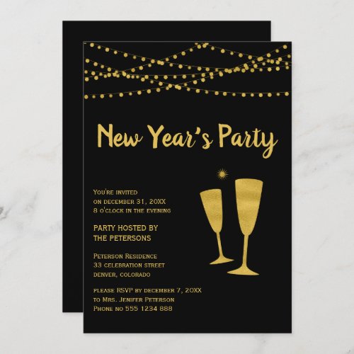 Gold black New Years party celebration invite