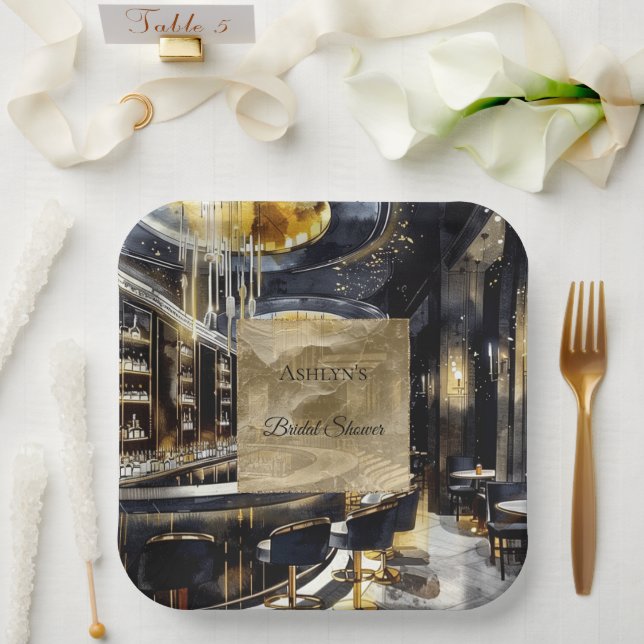 Gold black Night Club Party Bridal Shower  Paper Plates (Wedding)