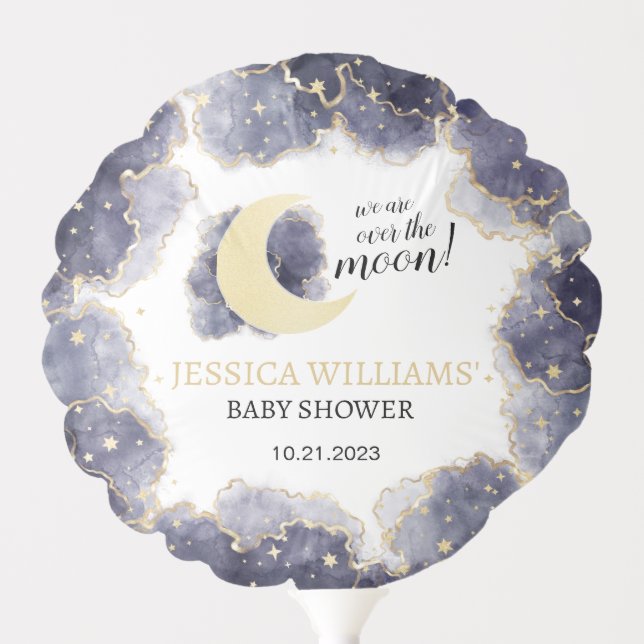 Gold black night moon baby shower filled Balloon  (Front)