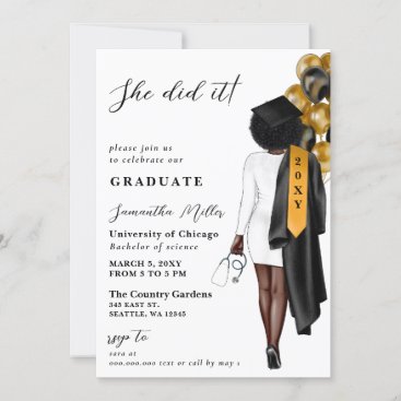 Gold Black Nurse Photo She Did It Graduation Invitation