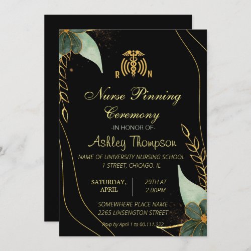 Gold Black Nursing Pinning Ceremony Invitations