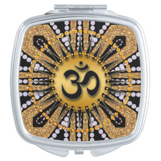 Gold Black Om Meditation Mandala Compact Mirror