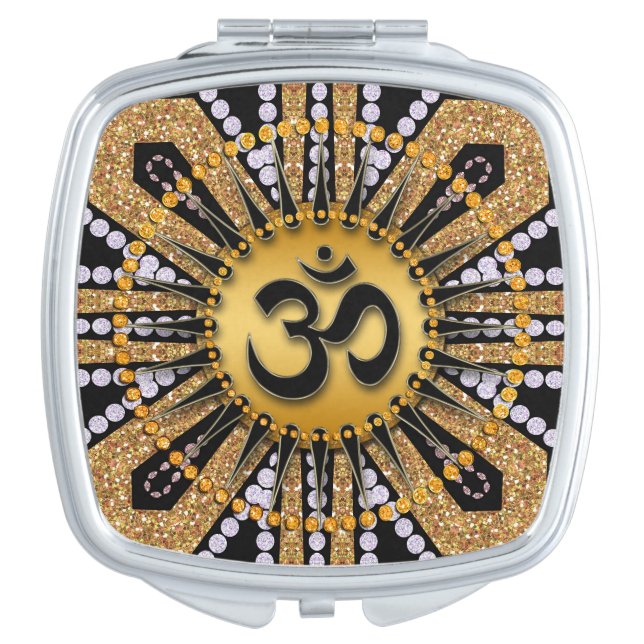 Gold Black Om Meditation Mandala Compact Mirror (Front)