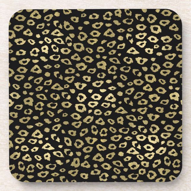 Gold Black Ombre Leopard Print Drink Coaster (Front)