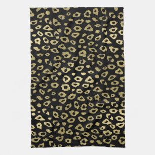 Gold Black Ombre Leopard Print Kitchen Towel