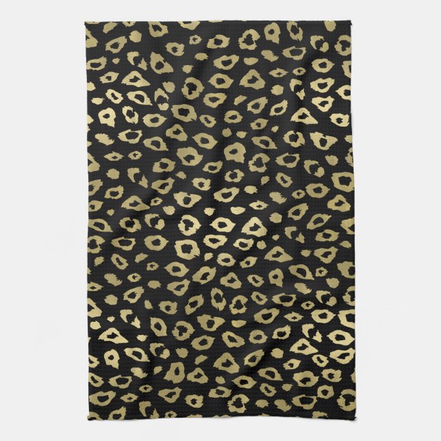 Gold Black Ombre Leopard Print Kitchen Towel (Vertical)