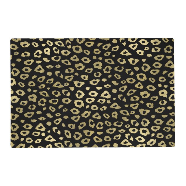 Gold Black Ombre Leopard Print Placemat (Front)