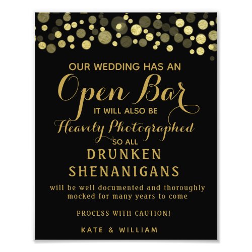 Gold  Black Open Bar wedding sign