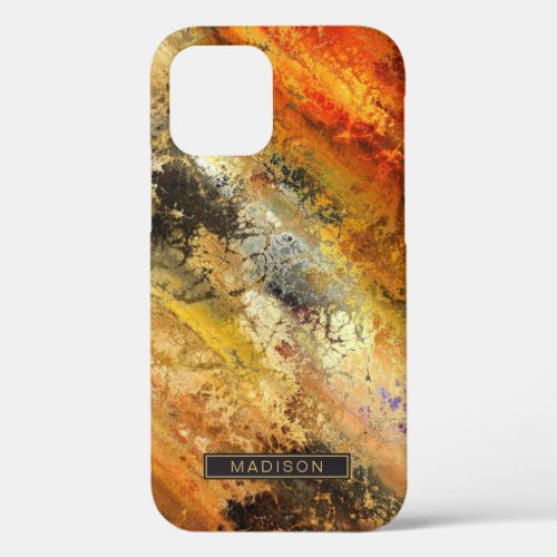 Gold Black Orange Abstract Pattern Personalized iPhone 12 Case