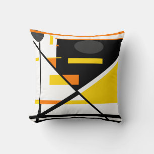 Gold Black Orange Gray White Geometric Abstract Throw Pillow
