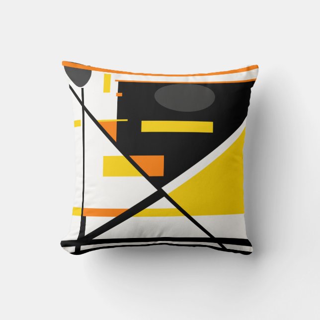 Gold Black Orange Gray White Geometric Abstract Throw Pillow (Front)