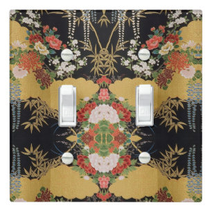 Gold Black Oriental Japanese Kimono Floral Flower Light Switch Cover