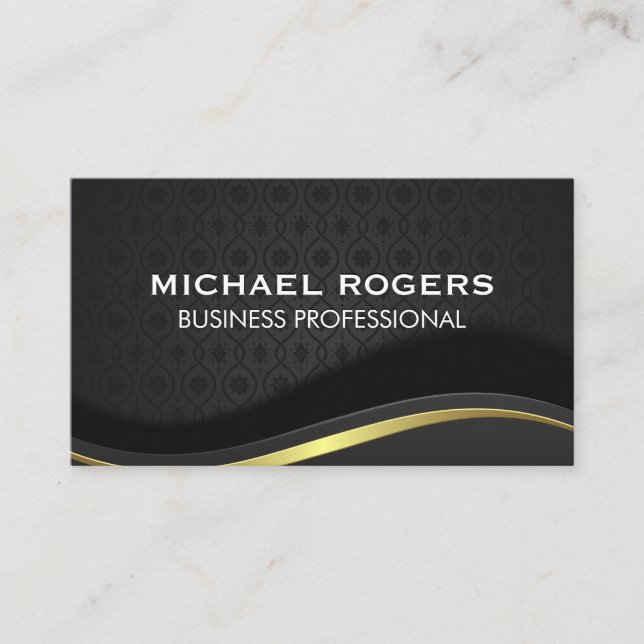 Gold Black Ornate Abstract Background Business Card (Front)