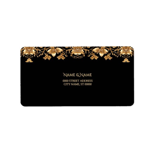 Gold Black Ornate Floral Address Label (Front)