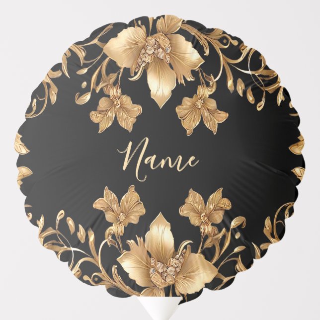 Gold Black Ornate Floral Balloon (Front)