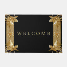 Gold Black Ornate Floral Doormat