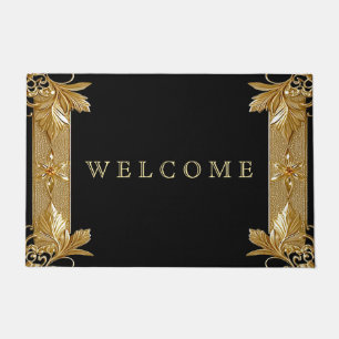 Gold Black Ornate Floral Doormat