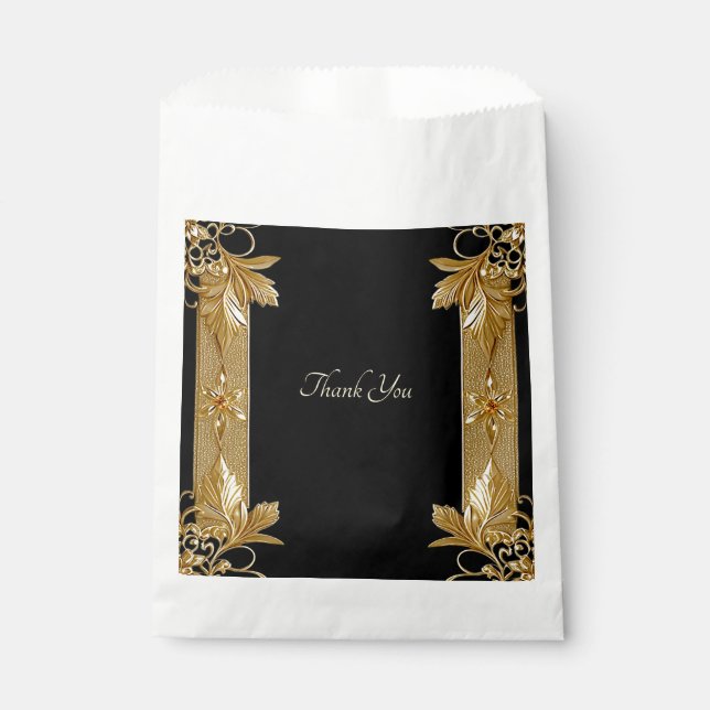 Gold Black Ornate Floral Favor Bag (Front)