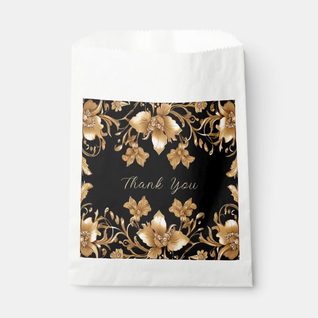Gold Black Ornate Floral Favor Bag (Front)