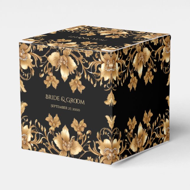 Gold Black Ornate Floral Favor Box (Front Side)