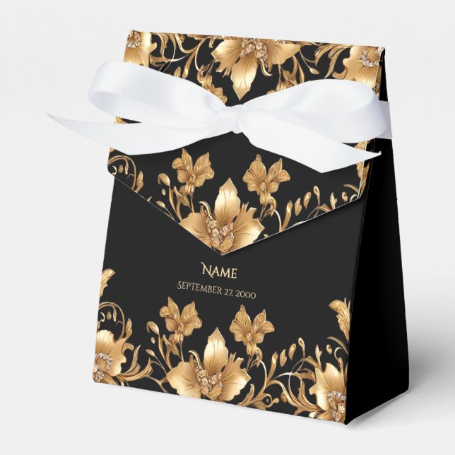 Gold Black Ornate Floral Favor Box (Front Side)