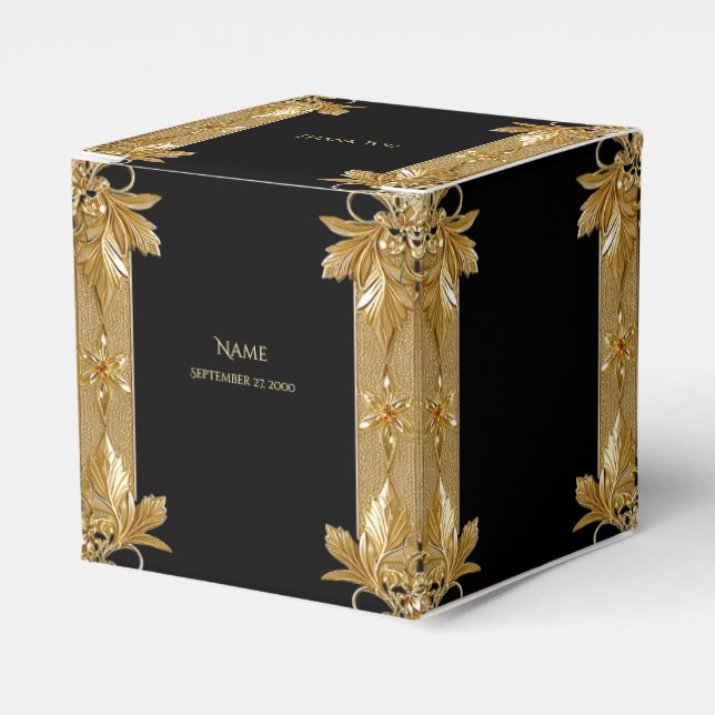 Gold Black Ornate Floral Favor Box (Front Side)