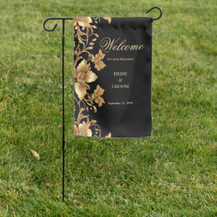 Gold Black Ornate Floral Garden Flag