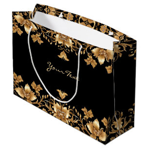 Gold Black Ornate Floral Gift Bag