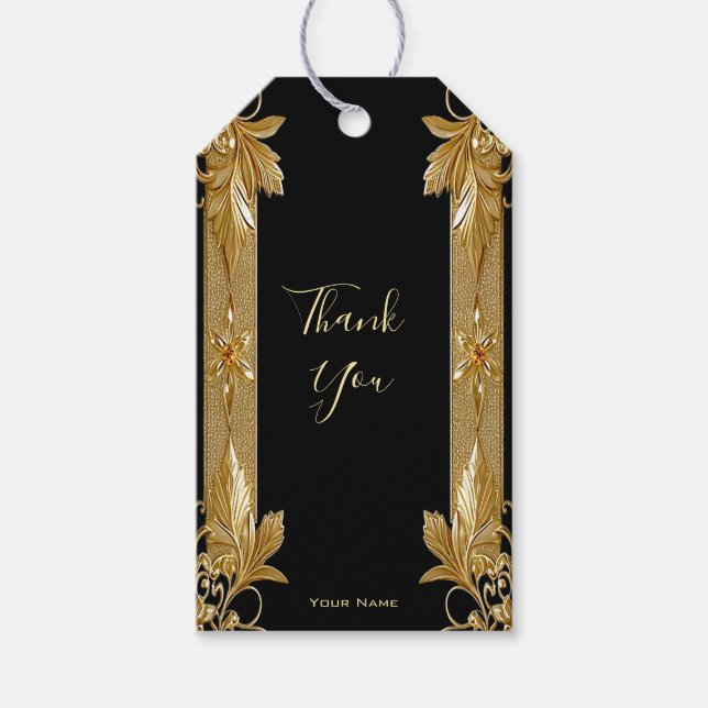 Gold Black Ornate Floral Gift Tag (Front)