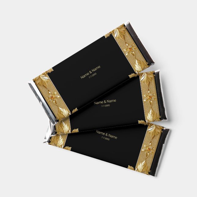 Gold Black Ornate Floral Hershey Bar Favors (Front)