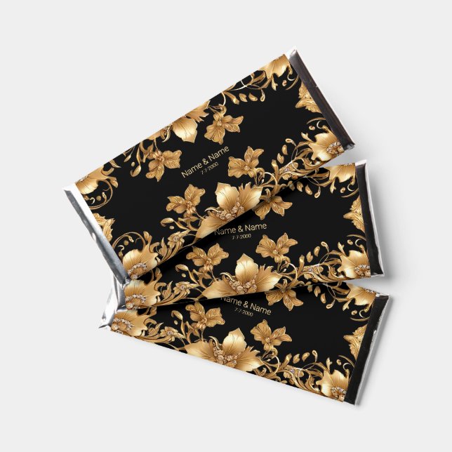 Gold Black Ornate Floral Hershey Bar Favors (Front)