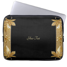 Gold Black Ornate Floral Laptop Sleeve