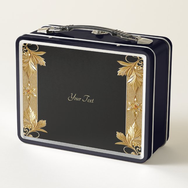 Gold Black Ornate Floral Lunchbox (Back)