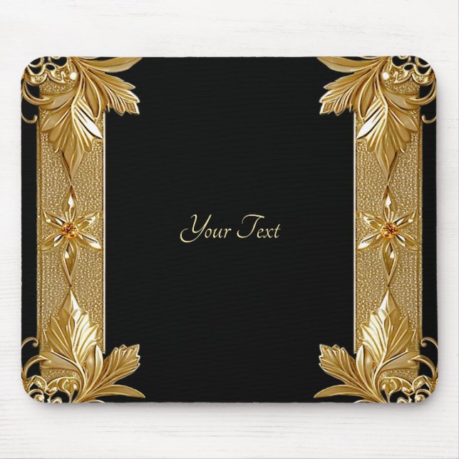 Gold Black Ornate Floral Mousepad (Front)