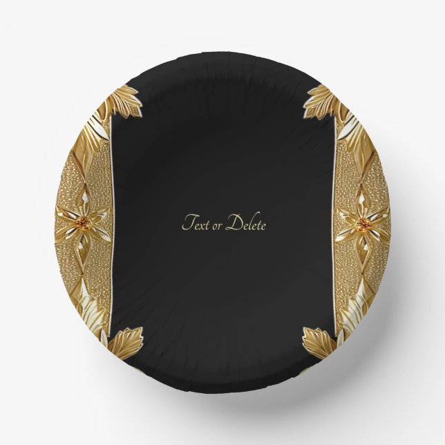 Gold Black Ornate Floral Paper Bowls (Front)