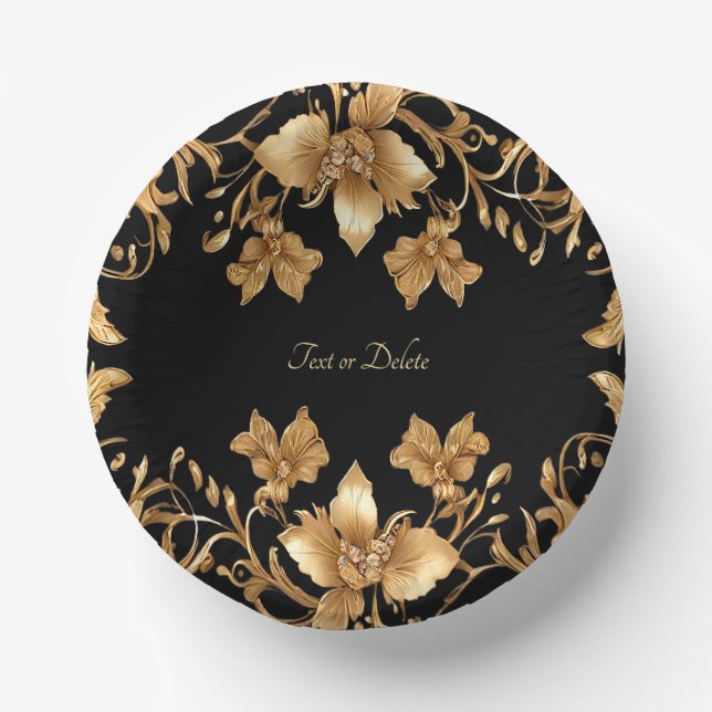 Gold Black Ornate Floral Paper Bowls (Front)