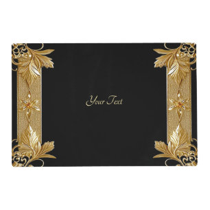 Gold Black Ornate Floral Paper Placemat