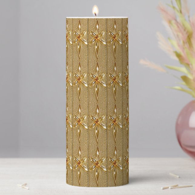 Gold Black Ornate Floral Pillar Candle (In Situ)
