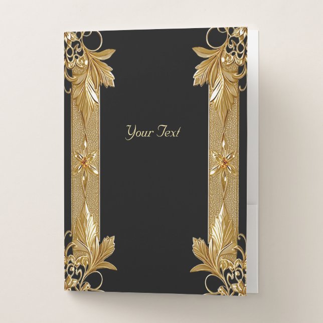 Gold Black Ornate Floral Pocket Folder (Front)
