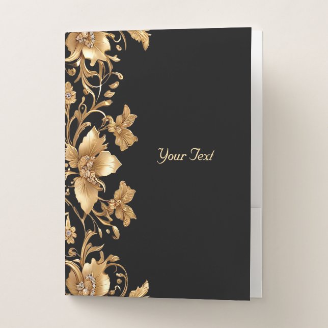 Gold Black Ornate Floral Pocket Folder (Front)