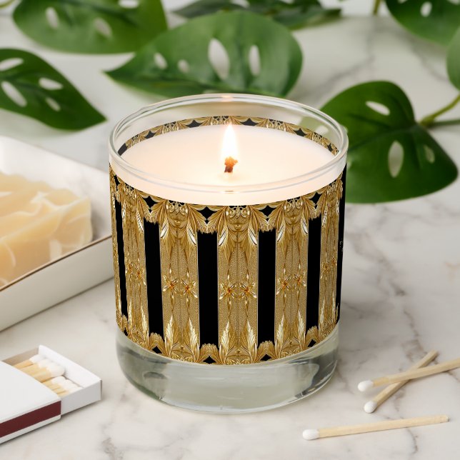 Gold Black Ornate Floral Scented Jar Candle (Lit)