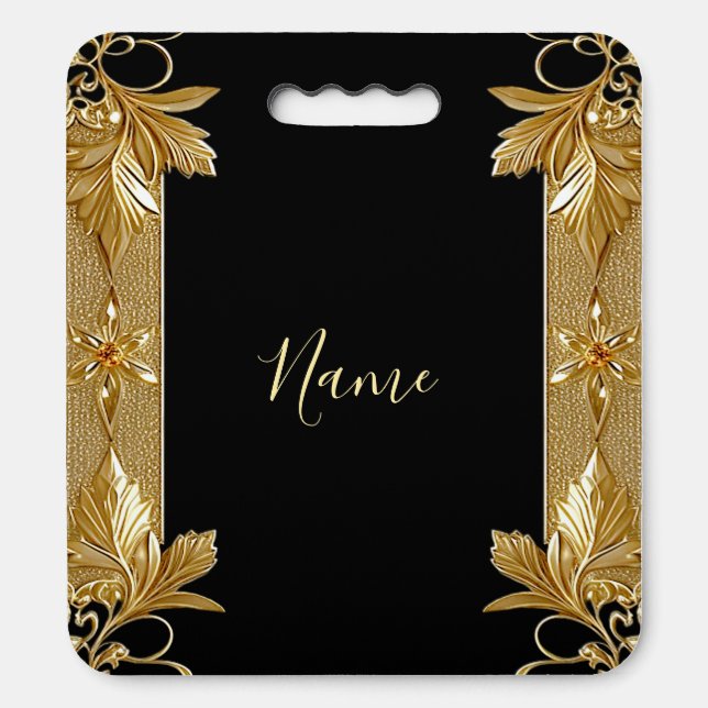 Gold Black Ornate Floral Stadium Seat Cushion (Front Vertical)