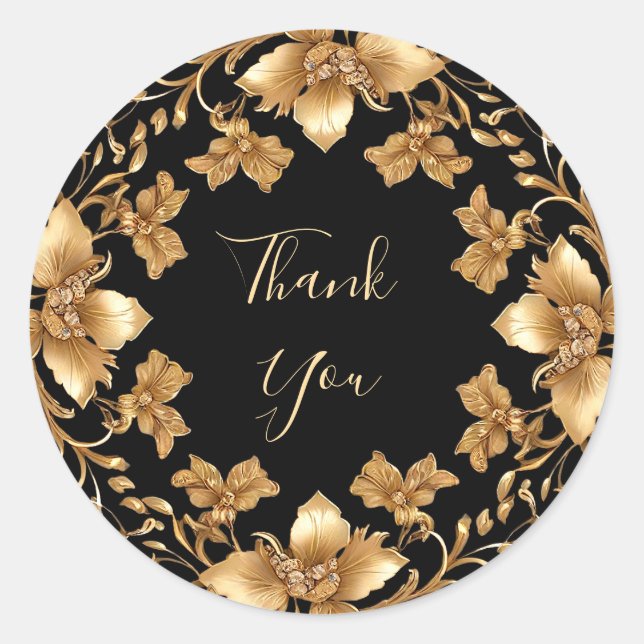 Gold Black Ornate Floral Sticker (Front)