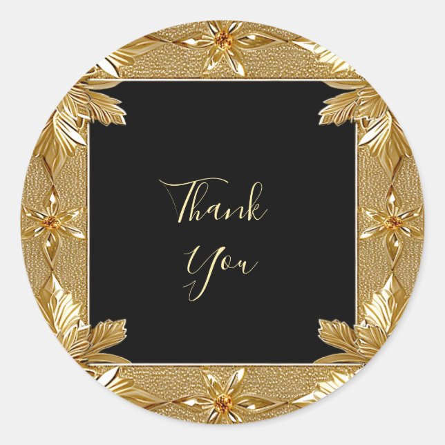 Gold Black Ornate Floral Sticker (Front)