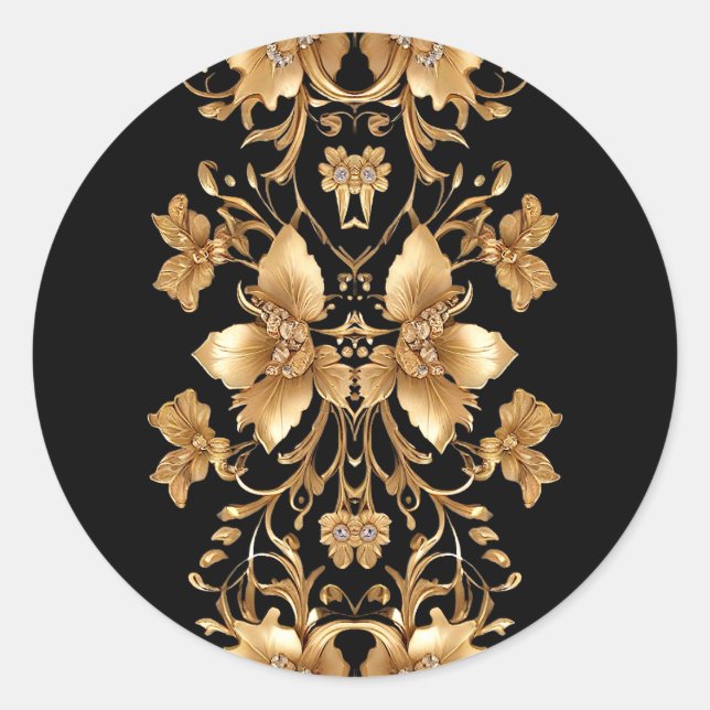 Gold Black Ornate Floral Sticker (Front)
